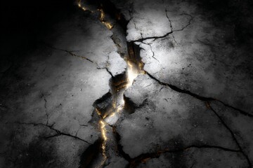 Aufkleber - Cracked ground reveals bright fissures in dark concrete during an unsettling geological shift at night