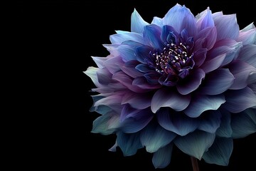 Poster - Vibrant purple dahlia flower softly illuminated against a dark background showcasing textures and details