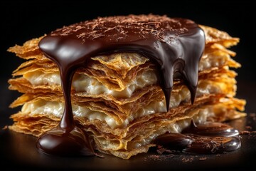 Poster - Delicious pastry layered with cream and rich chocolate sauce ready to be enjoyed at a dessert table