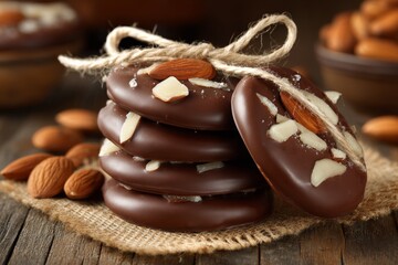 Poster - Delicious chocolate almond cookies arranged neatly with a rustic touch and natural textures