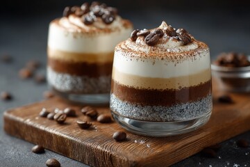 Aufkleber - Indulge in rich coffee dessert served in elegant glasses with layers and toppings