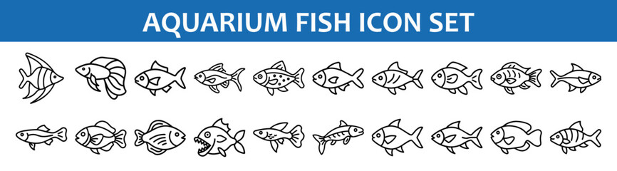 Poster - Aquarium fish icon set vector illustration collection of fish outlines aquatic animal drawing set
