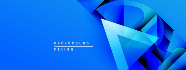 Poster - Abstract blue design features layered geometric shapes. Modern style, vibrant colors, dynamic composition. Background elements suggest depth, texture.