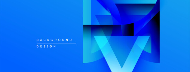 Poster - Bright blue abstract design. Geometric shapes overlap creating dynamic visual effect. Modern background suitable for presentations, websites.