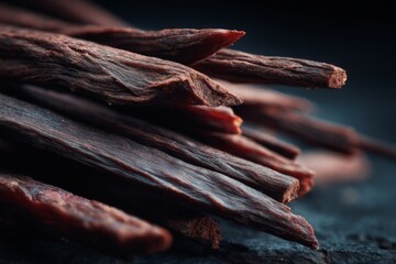 Poster - Dark vanillin sticks are prominently displayed on a dark surface, highlighting their texture and color in detail