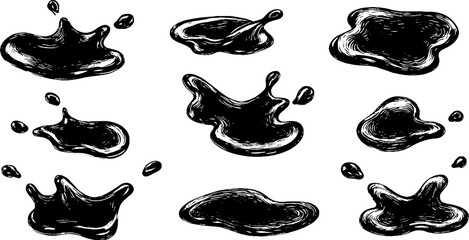 Poster - Engraved splash and drip illustration set for creative design projects