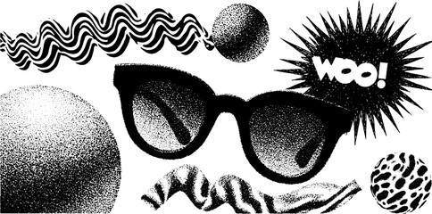 Poster - retro pop art elements with squiggle lines and sunglasses design for prints and posters
