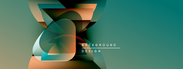 Fototapete - Abstract geometric shapes blend, creating dynamic teal, orange gradients. Modern design suggests background for banners, presentations.