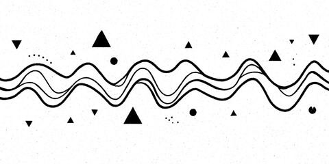 Poster - abstract wavy stripes with geometric elements design for creative projects