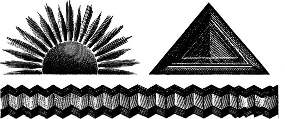 Poster - engraved zigzag frieze with sun and triangle for design and decoration