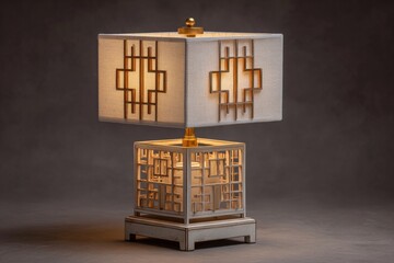 Aufkleber - Elegant table lamp with intricate design illuminating a warm ambiance in a cozy space