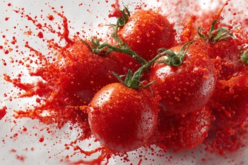 Aufkleber - Fresh tomatoes burst with vivid red splashes in vibrant food photography