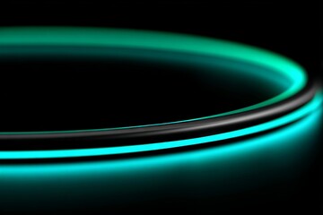 Poster - Vibrant teal and black light strip illuminating a modern space at night