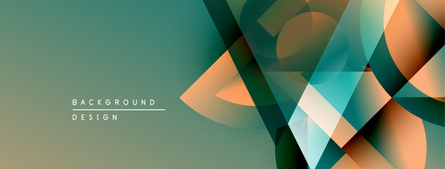Aufkleber - Abstract geometric shapes overlap, creating gradient background. Teal, orange hues dominate design, offering modern aesthetic.