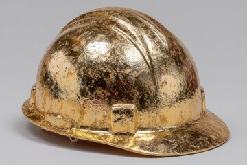 Aufkleber - Golden hard hat displayed on a neutral background showcasing unique craftsmanship and design for decorative purposes or awards