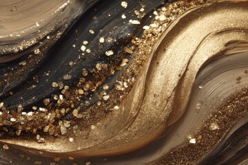 Aufkleber - Elegant abstract artwork with gold accents and flowing patterns captured indoors late afternoon