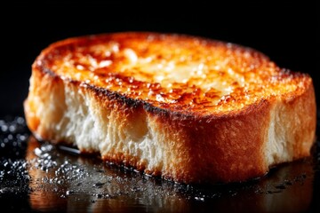 Poster - Golden brown toasted bread slice on a dark surface highlighting crispy texture and rich color