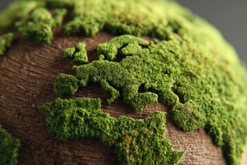 Poster - Moss-covered globe depicting Earth’s continents in lush green texture and detail