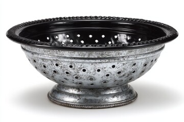 Poster - Vintage colander with black interior and rustic silver exterior perfect for kitchen settings or decorative use