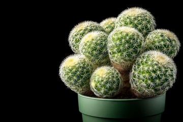 Aufkleber - Vibrant green cactus cluster in a simple pot against a dark background showcasing intricate textures and shapes