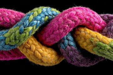 Aufkleber - Colorful woven ropes intricately intertwined against a dark background create a striking visual display