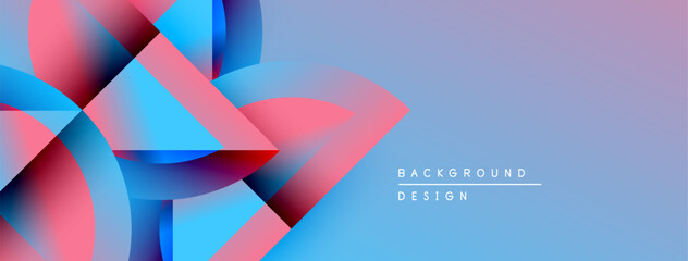 Poster - Abstract geometric shapes blend vibrant blues, pinks, purples. Gradient background creates dynamic visual effect. Minimal text indicates design focus.