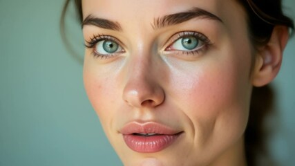 Aufkleber - A close-up shot of a woman holding a toothbrush in her mouth, focused on oral hygiene