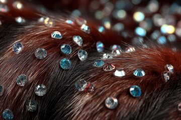 Poster - Sparkling crystals scattered on luxurious fur create an elegant texture in vibrant hues