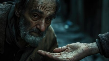 Poster - A senior citizen extends his hand in assistance or guidance, conveying respect and understanding