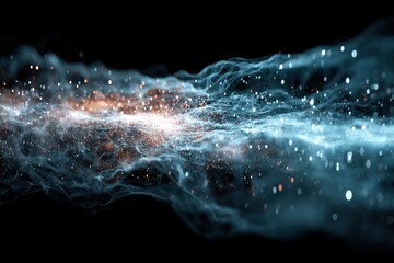 Fototapete - Abstract image of glowing particles and smoky streams, evoking a sense of cosmic energy and ethereal beauty in a futuristic and imaginative space setting.