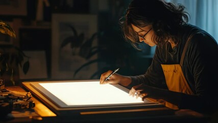 Poster - A person working on a light pad, likely taking notes or creating content