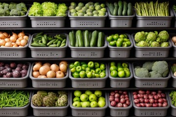 Aufkleber - Fresh vegetables displayed in organized baskets at a market during daylight hours