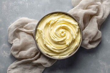 Aufkleber - Freshly whipped butter in a bowl with a smooth swirl on a textured surface