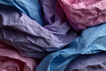 Poster - Colorful crumpled tissue papers arranged in overlapping layers creating an abstract visual texture