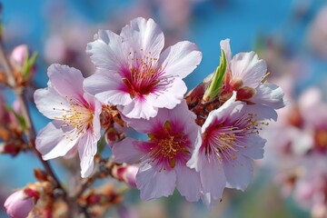 Poster - Cherry blossoms bloom beautifully in spring under a clear blue sky showcasing nature's vibrant colors and delicate petals