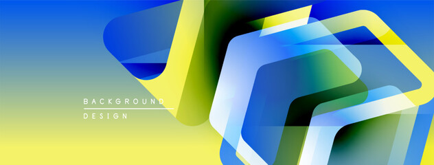 Poster - Abstract geometric shapes overlap. Blue, yellow, green gradients create modern background design. Minimalist style, vibrant colors.