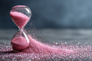 Aufkleber - Colorful hourglass spilling pink sand creates a captivating visual display of time flowing away