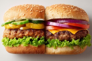 Poster - Delicious gourmet burger with fresh toppings served on a sesame seed bun