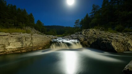 Poster - A serene scene of a river under the light of a full moon