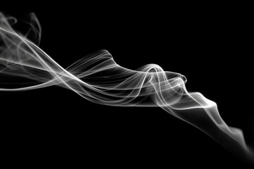 Fototapete - Abstract flowing smoke trails in elegant curves against a stark black background, creating a dynamic and mysterious atmosphere with a modern, artistic touch.