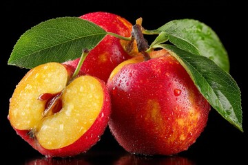Poster - Fresh red apples with droplets of water on a black background highlight their vibrant colors and juicy texture