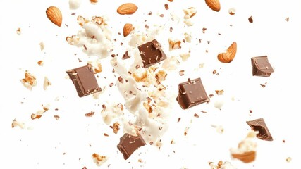 Poster - A pile of chocolate and nuts on a white surface
