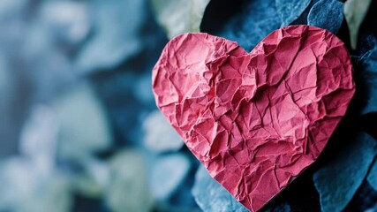 Aufkleber - A small heart-shaped piece of paper sits on top of green leaves, perfect for romantic gestures or nature-inspired designs