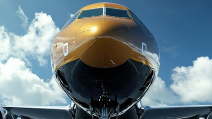 Poster - A large jetliner parked on the airport tarmac, ready for takeoff or landing