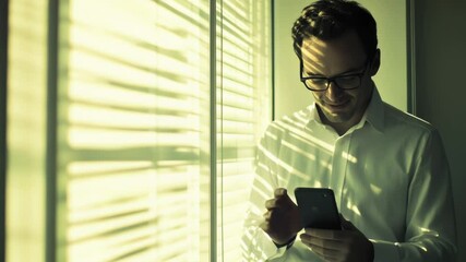 Aufkleber - A person looking at their mobile device near a window with natural light