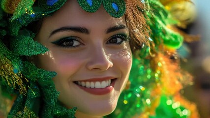 Poster - A smiling woman dressed in a green costume, ideal for fantasy or sci-fi scenes