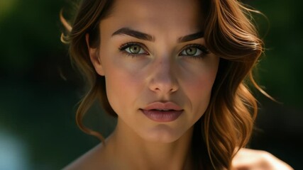 Poster - Close-up shot of a woman with long hair, focus on her facial features and hairstyle