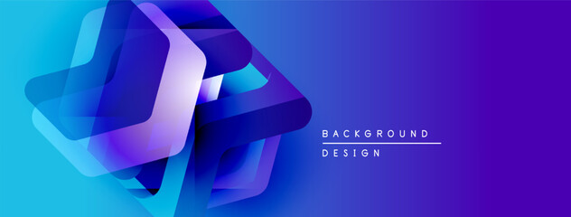 Poster - Abstract geometric shapes overlap, creating vibrant blue gradient effect. Modern design suitable for banners, backgrounds.