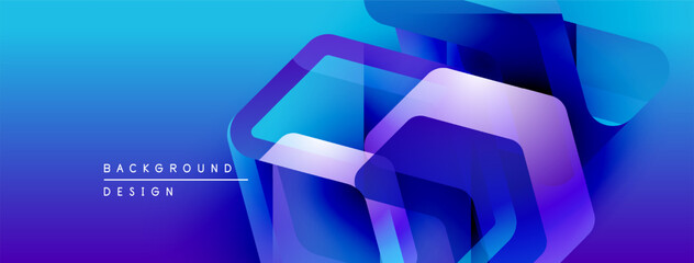 Leinwandbilder - Abstract blue design features layered geometric shapes. Gradient colors create dynamic visual effect. Modern background suitable for presentations.