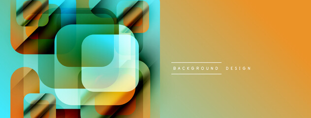 Poster - Abstract geometric shapes, vibrant colors, modern design. Orange gradient dominates right side, layered squares create visual interest.